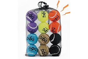INSUM Small Squeaky Balls for Dogs - 12 Pack 2.0'' Small Tennis Balls for Dogs, Durable Squeaky Fetch Toys for Puppy with Mesh Bag, SGS Certified Non-Toxic