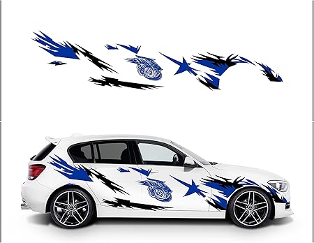 Amazon カッティングステッカー ブラック ブルー ノイズのようなギザギザとしたデザイン ターボ 過給機をイメージしたデザイン 右 車 バイク 車 バイク