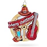 Western Ensemble with Guitar, Cowboy Boots Glass Christmas Ornament