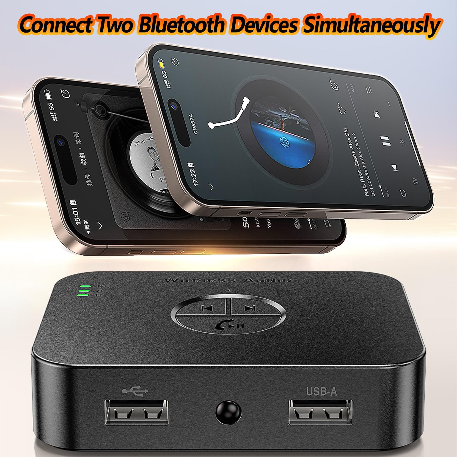 Bluetooth 5.4 Receiver for Home Stereo, Bluetooth Audio Adapter for HiFi Music Streaming, Wired Speakers, USB Flash, with AUX 3.5mm/RCA, Dual Link, 32 ftLong Range, Low Latency and HD Audio