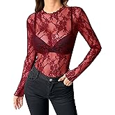Zeagoo Womens Mesh Long Sleeve Tops Mock Neck Going Out See Through Shirts Sexy Sheer Blouses Clubwear S-XXL
