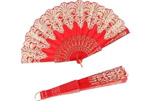 INNOLIFE Spanish Folding Retro Pattern Hand Fan for Women, Handheld Chinese Folding Fan Hand Fan for Party Dancing Wedding and Home Decoration (Red)
