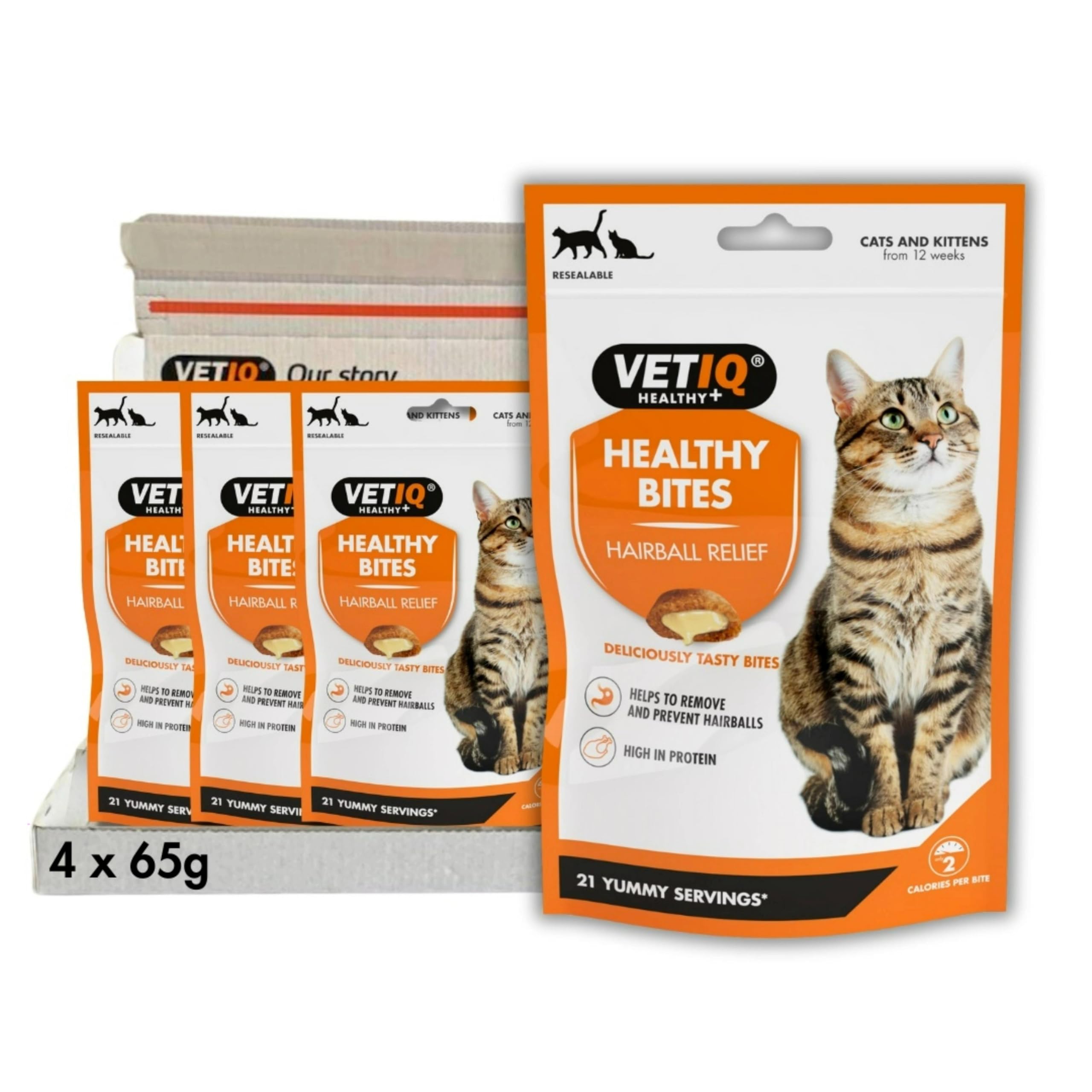 VETIQ Healthy Bites Hairball Relief Treats For Cats & Kittens 12+ Weeks, Tasty Supplements to Help Prevent & Remove Hairballs, 65 g (Pack of 4)