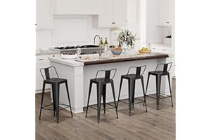SHINEBOOM Metal Bar Stools Set of 4 Barstools Indoor/Outdoor Matte Black Counter Height Bar Stools Bar Chairs with Back Counter Height for Kitchen Island Dining Room,26 inch