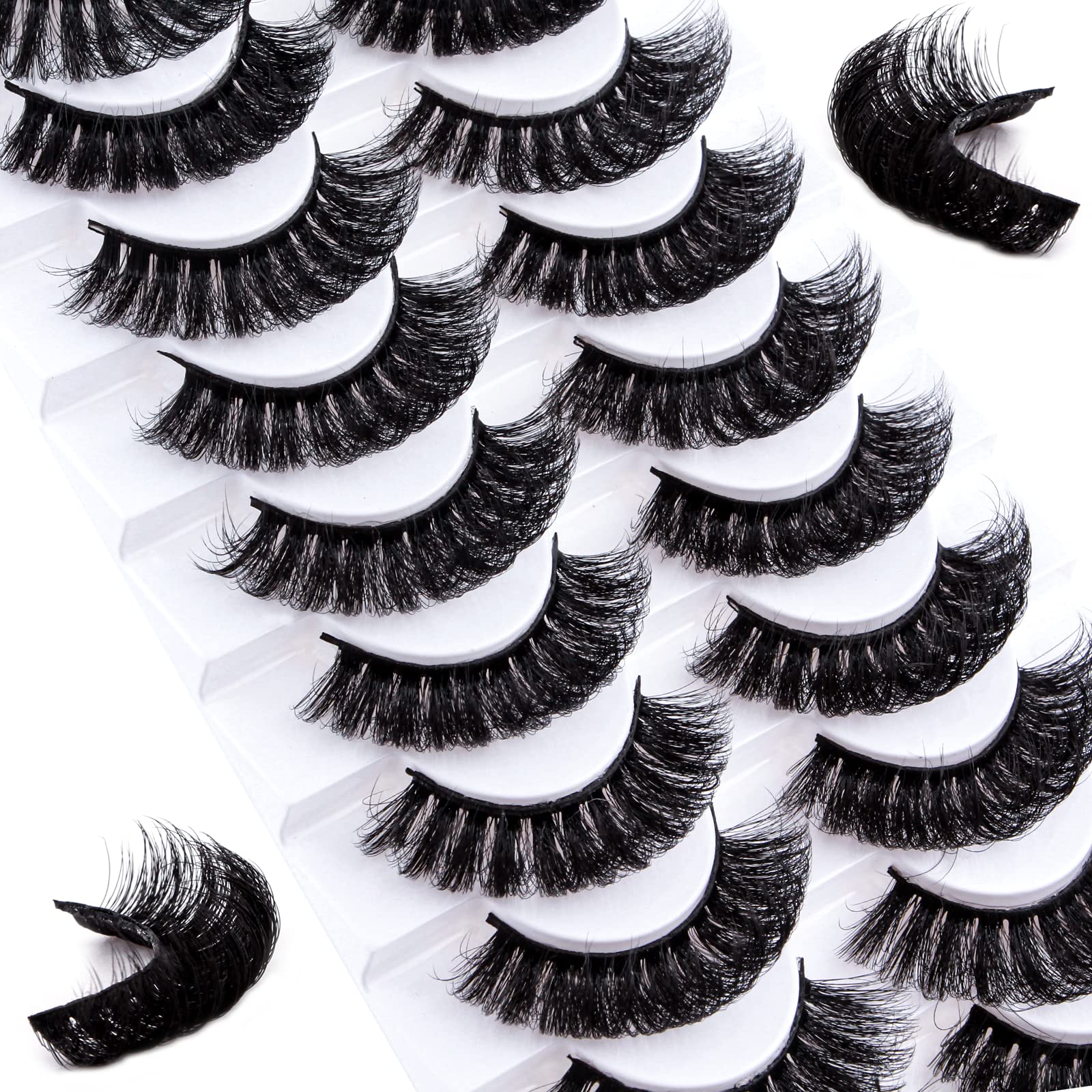 False Eyelashes Russian Strip Lashes 10 Pairs Reusable Natural Look 7D Faux Mink Lashes Fluffy Volume Wispy Fake Eyelashes Handmade Thick Soft Long Dramatic Eyelashes for Makeup (6D10)