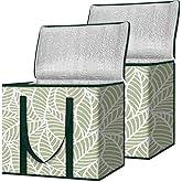 BALEINE 2Pk Insulated Reusable Grocery Bags, Collapsible Cooler Bag for Groceries, Heavy Duty Large Insulated Bag (16''x9''x13'', Antique Foliage)