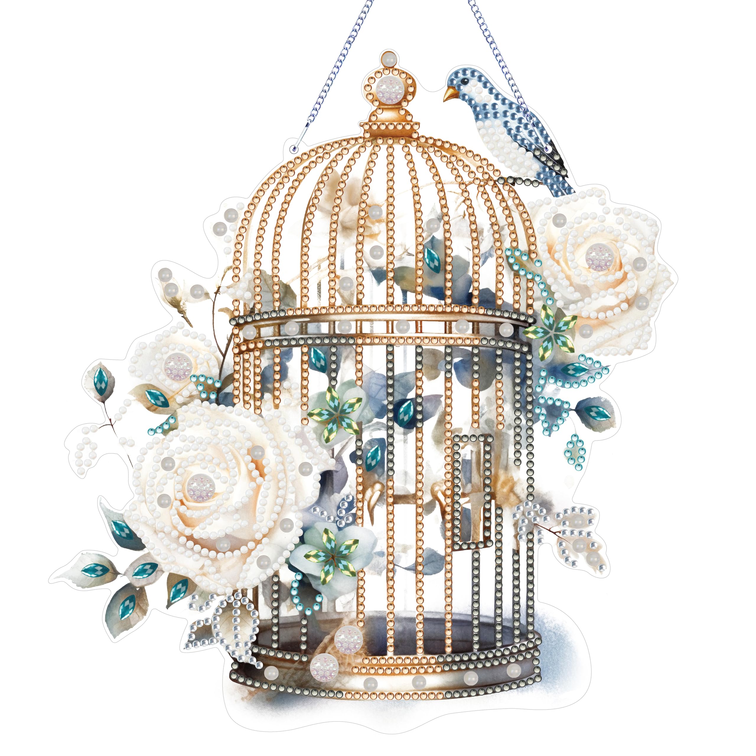 MEIEST Diamond Art Painting Hanging Pendant Kit,DIY Flower Birdcage Crystal Art Hanging Sign,Diamond Window Hanging Wreath Ornament for Home Decor and Gift (362)
