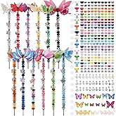 380Pcs Beaded Garden Stake, DIY Fairy Wand Beaded Decorative Butterfly Garden Stake Kit with 12IN Threaded Rod Crystal Stopper Top Large Holes Beads Butterfly Decoration Pendants Outdoor
