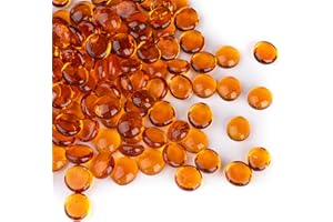 MESCHETT 1LB Glass Marbles, Transparent and Smooth Flat Glass Beads for Vases, Mosaic Gem Pebbles for Aquarium Decor, Floral Arrangements, Mancala Stones, Vase Filler and Crafts, Orange