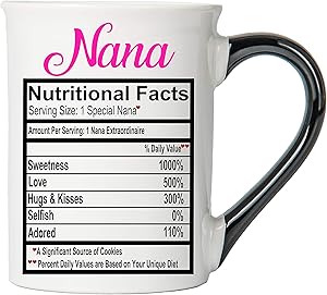 Cottage Creek Coffee Mug, Large Food Label Nana Mug, 18oz Ceramic Nana Coffee Cup, Nana Mug [White]