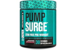 Jacked Factory Pumpsurge Caffeine Free Pre Workout for Men & Women - Stim Free Pre Workout Powder, Nitric Oxide Supplement & Nootropic Booster - Intense Pump, Enhanced Focus - 30 Servings, Watermelon