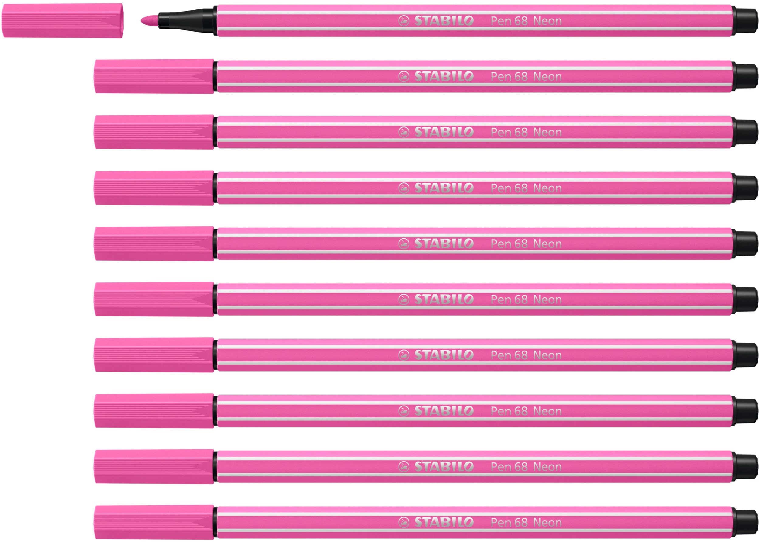 STABILO Pen 68 - Premium Fibre-Tip Pen - Pack of 10 - Neon Pink — image 1