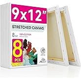 PHOENIX Stretched Canvas for Painting 9x12 Inch/8 Value Pack, 8 Oz Triple Primed 5/8 Inch Profile 100% Cotton White Blank Canvas, Artist Framed Canvas for Oil Acrylic & Pouring Art