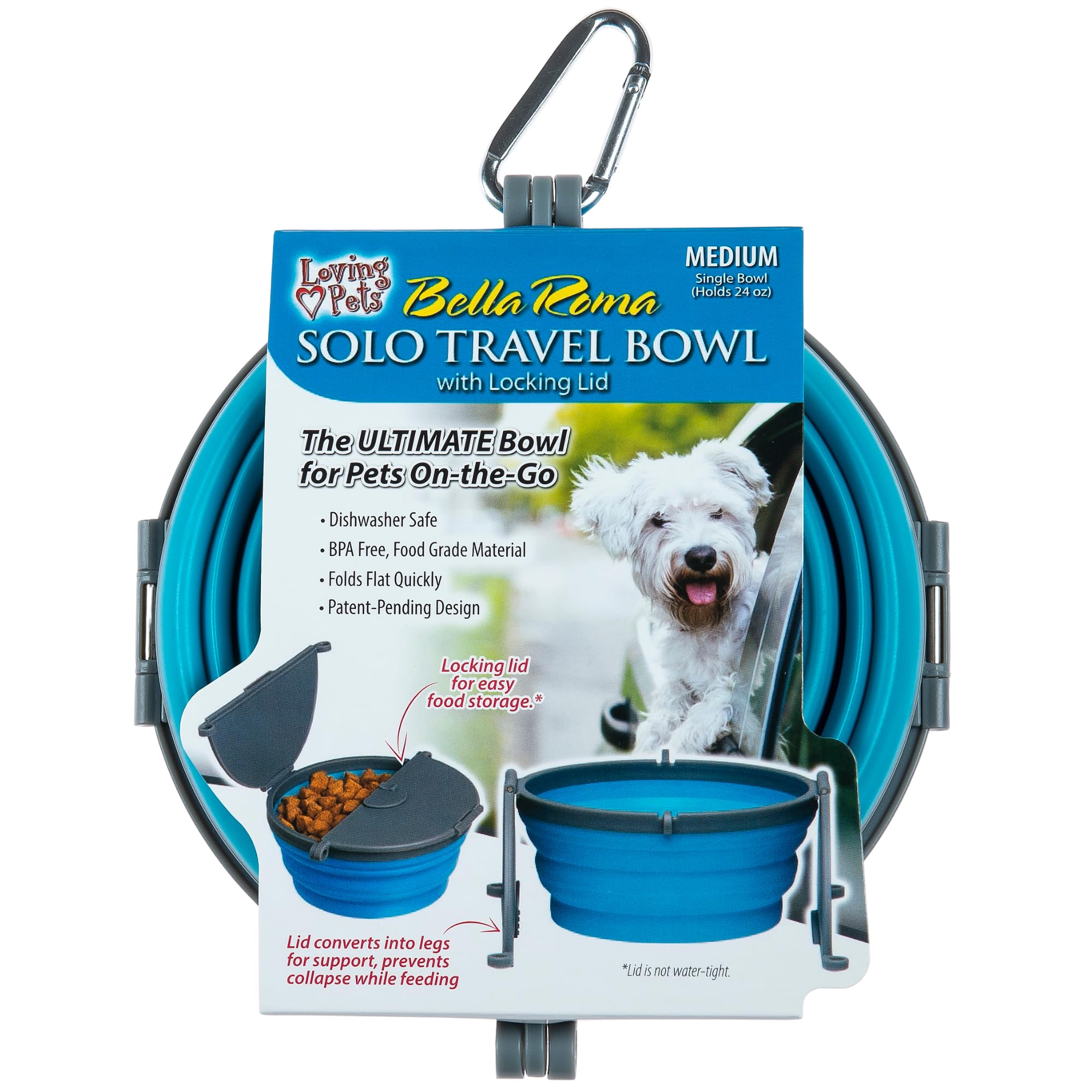 Loving Pets - Bella Roma Portable Travel Dog Bowl Collapsible Dog Food & Water Bowl (Blue, Medium)