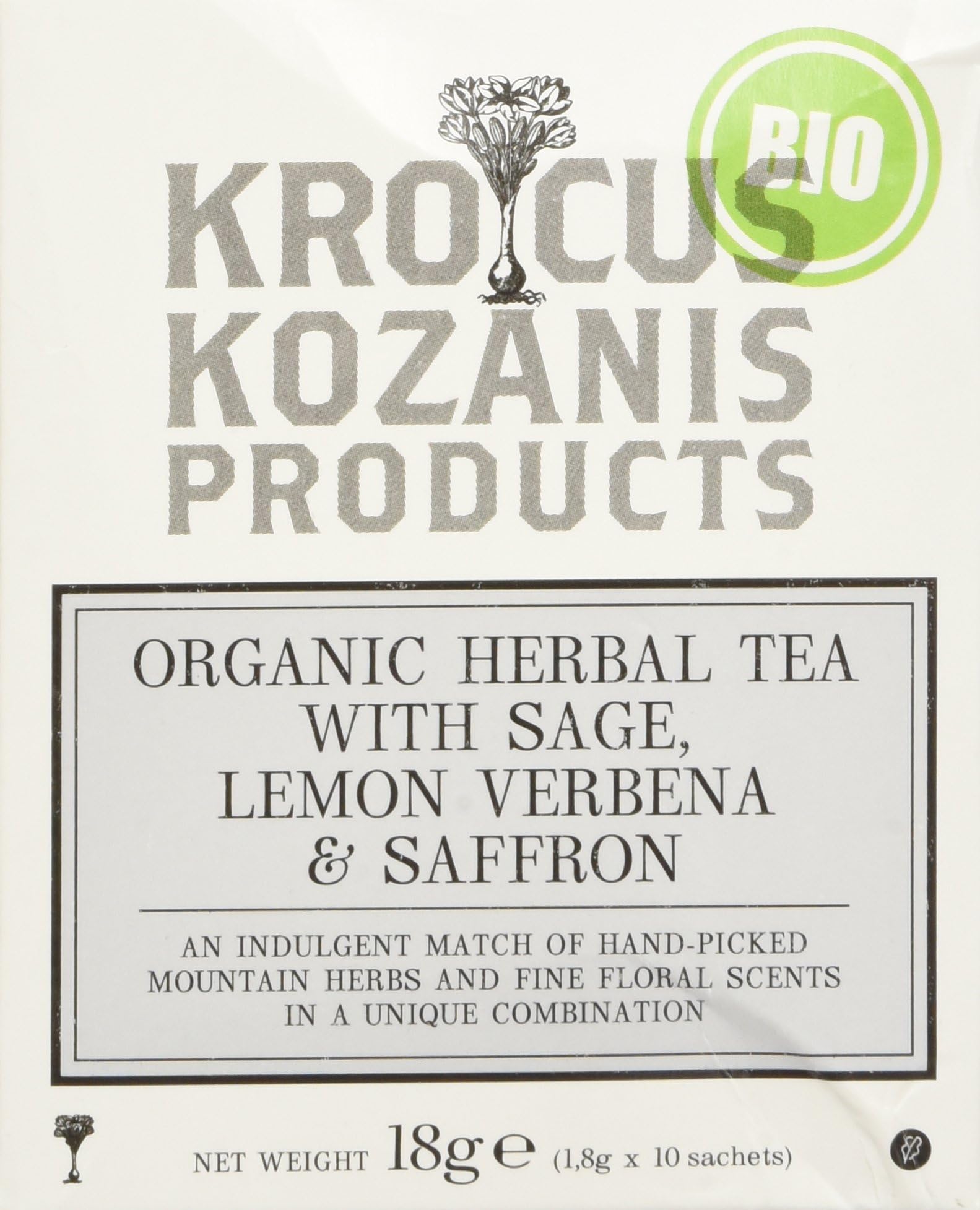 Krokos Kozanis Organic Herbal Tea with Sage, Lemon Verbena, SaffronEU Organic