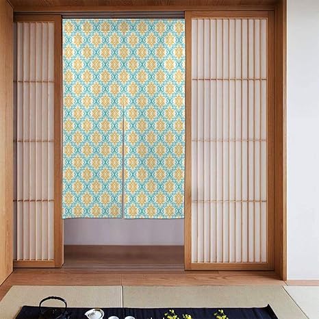 Amazon Wotaka 部屋仕切り のれん 細い線の渦巻きモチーフのヴィンテージダマスクパターン おしゃれ 暖簾 玄関 キッチン リビング 飲食店 出入り口 ロング のれん カーテン 幅86 丈143cm のれん オンライン通販