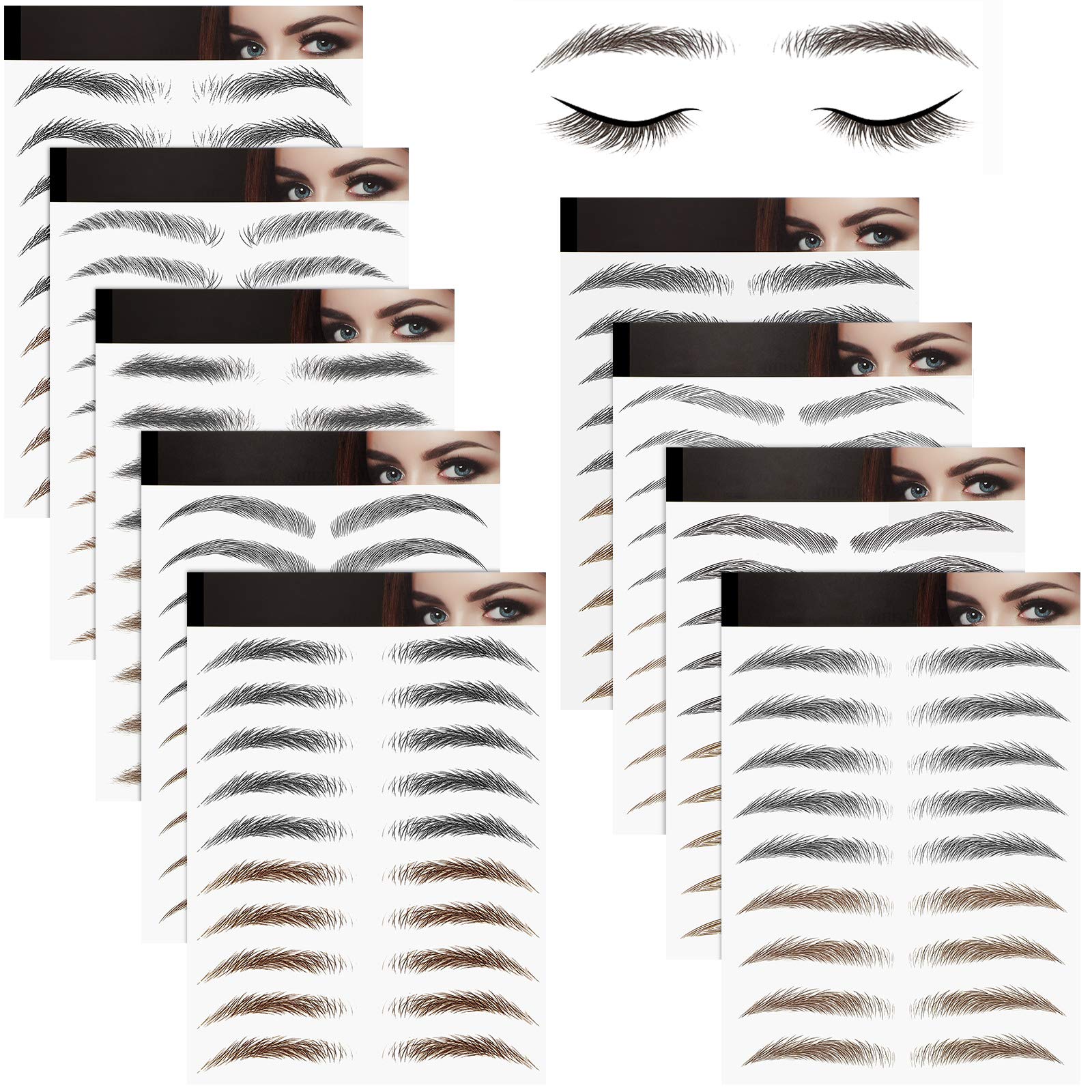 Photo 1 of Blulu 9 Sheets Eyebrow Tattoos for Women Waterproof 4D Eyebrow Tattoo Transfers Stickers Grooming Shaping for Women Makeup Supplies(Black, Light Brown)