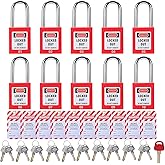 Allucky Lockout Tagout Locks, 10pcs Safety Locks Keyed Differently(Come with 1pcs Master Key) & 10pcs Lockout Tagout Tags, Lo