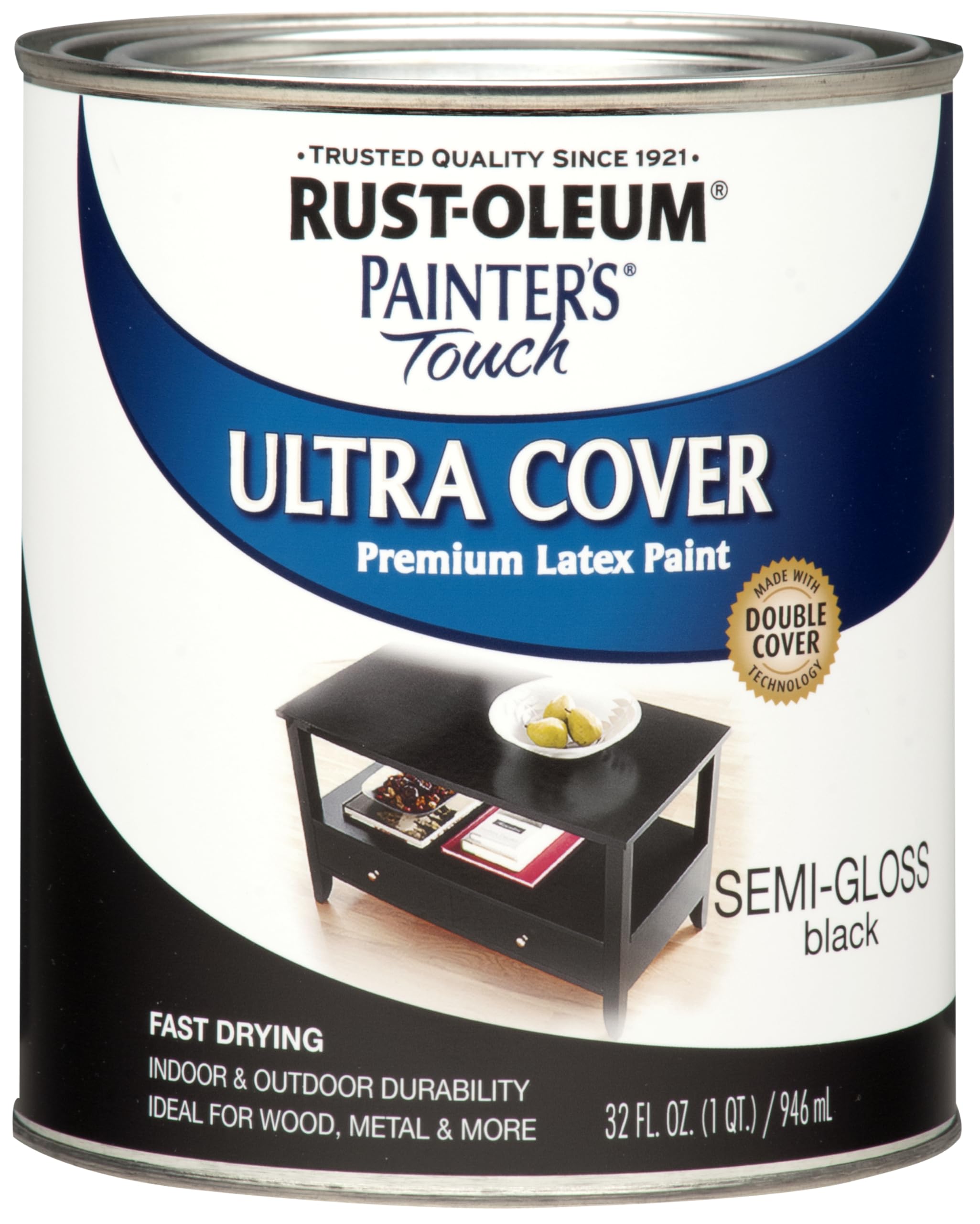 Photo 1 of Rust-Oleum 1974502 Painter's Touch Latex Paint, Quart, Semi-Gloss Black 32 Fl Oz (Pack of 1)