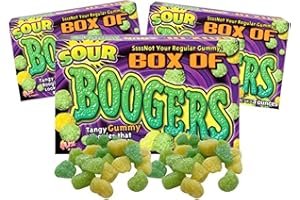 Needzo Sour Box of Booger Gummies, Tangy Gummy Candy Boogers Movie Theater Box Shareable Candy, Gag Gift Prank Halloween Treats, Pack of 3