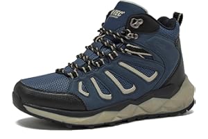 HI-TEC Valley Geo Mid Waterproof Hiking Boots for Men, Lightweight Breathable Outdoor Trekking and Trail Sneakers, Sizes 7 to 15