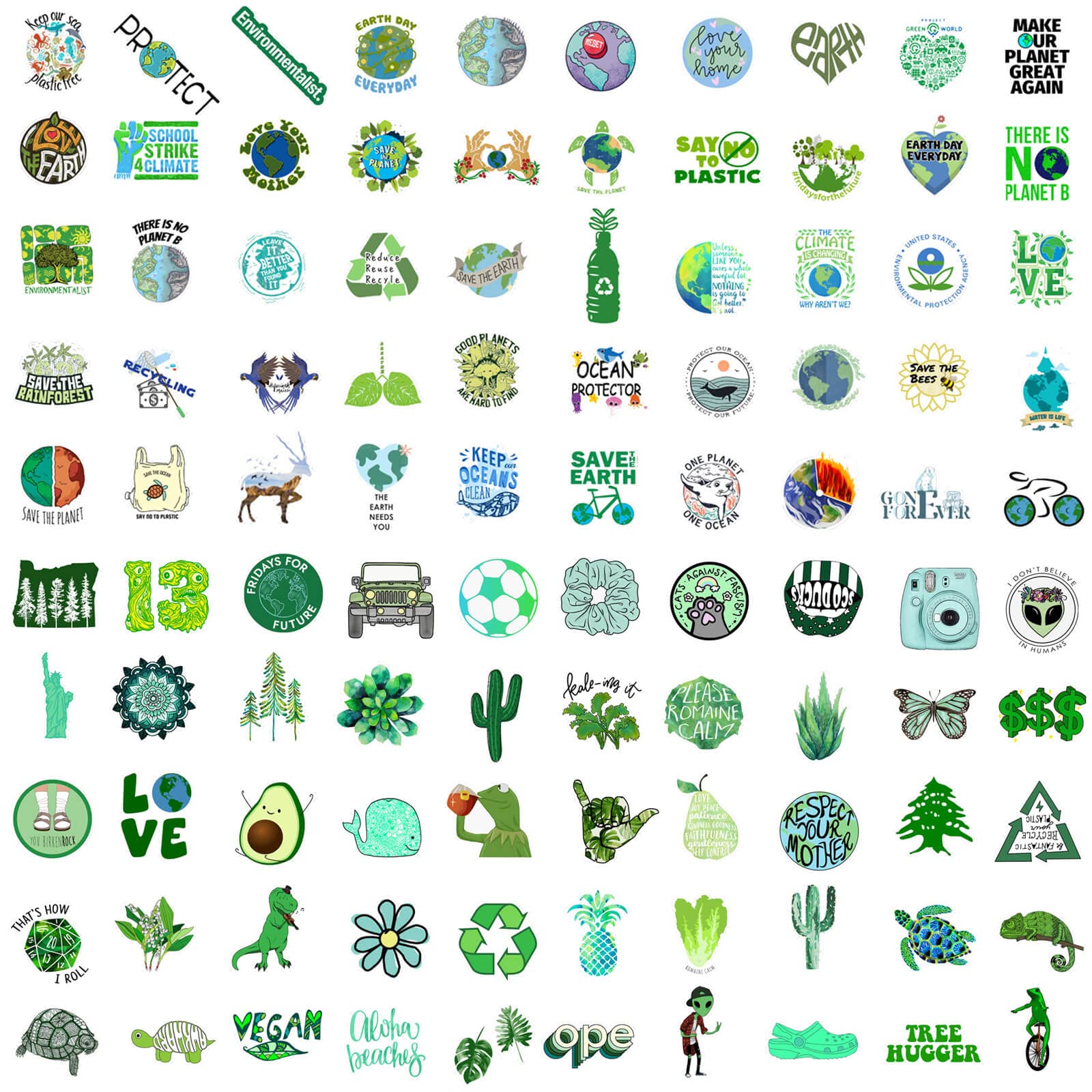 Environmental Protection Stickers, 100PCS Earth Day Stickers for Water Bottles, Stationery, Bicycles