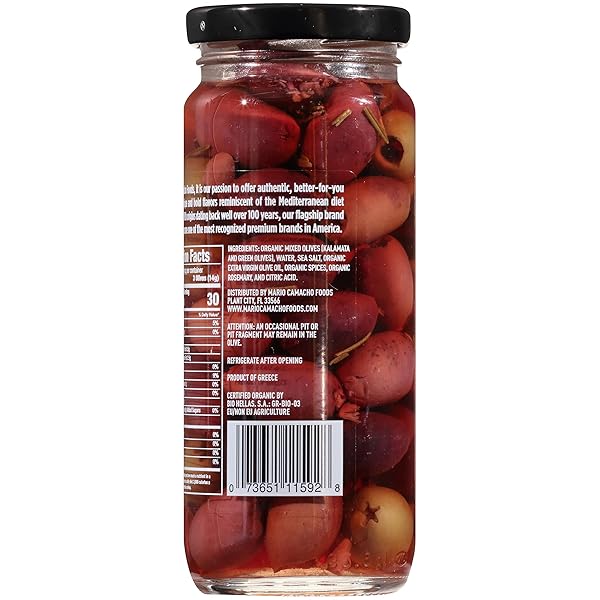 MARIO CAMACHO GREEK ORGANIC KALAMATA AND GREEN OLIVES PITTED WITH ROSEMARY AND OLIVE OIL, 6.25 OUNCE (PACK OF 6)