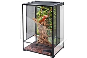 REPTI ZOO 24" x 18" x 36" Reptile Tall Glass Terrarium Rainforest Habitat Double Hinge Door with Screen Ventilation 67 Gallon Reptile Terrarium Easy Assembly