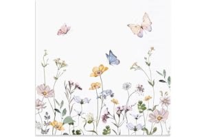 Audree 100 Pack Floral Cocktail Napkins Paper 3 Ply (5x5") - Wildflower Dinner Hand Paper Napkins for Wedding, Bridal, Baby Shower, Birthday, Tea Party, Garden Party, Anniversary Decorative Towels