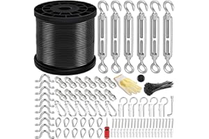 BESTEEL String Light Hanging Kit with 200 Feet Nylon Coated Stainless Steel 304 Wire Rope, String Lights Suspension Kit Included Enough Accessories, Humanized Collocation, Easy to Install