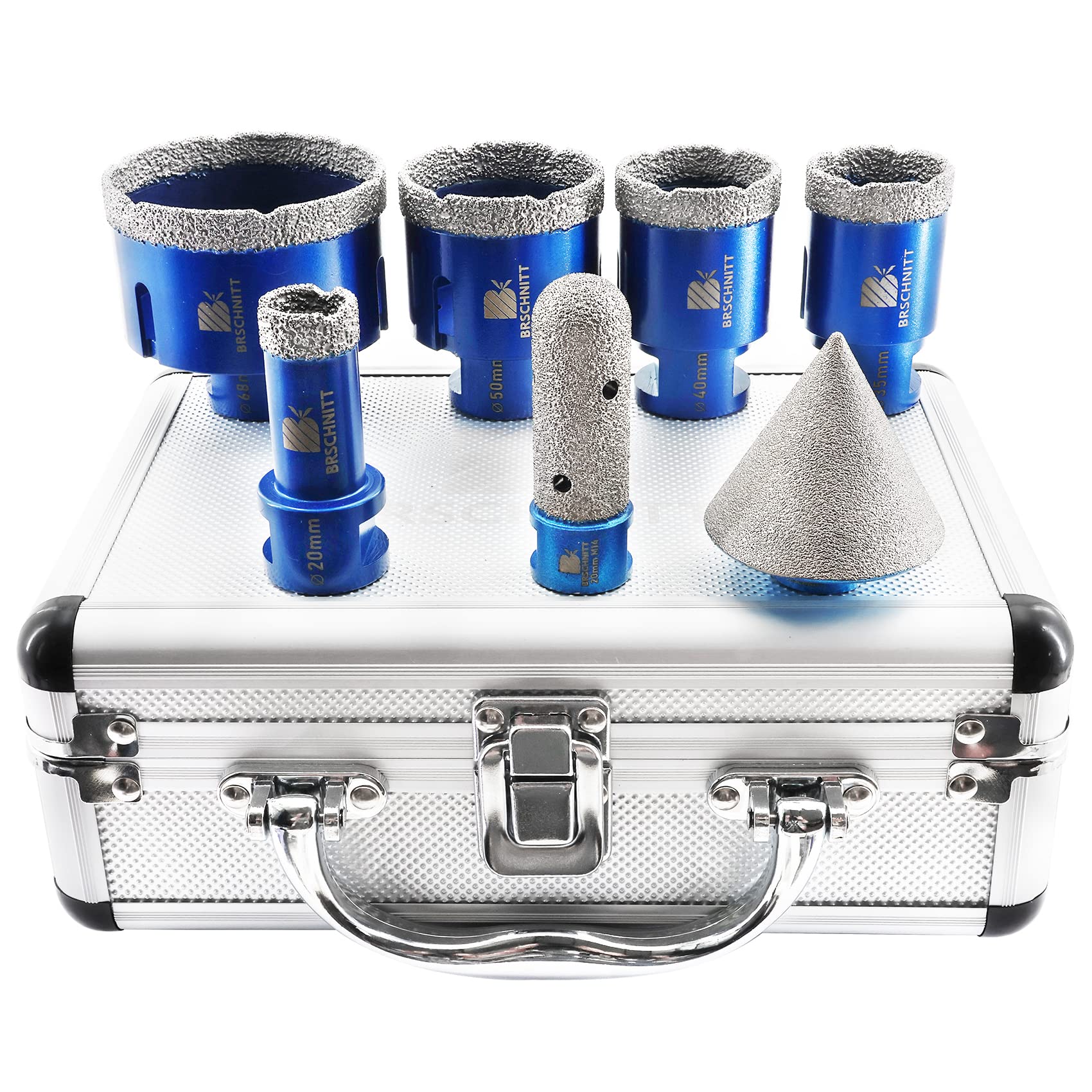 Diamond Core Drill Bit Set for Porcelain Tile Ceramic Marble Granite Drilling,BRSCHNITT 20/35/40/50/68 20mm finger bit &50mm diamond chamfer bit with M14 Thread &adapter — image 1