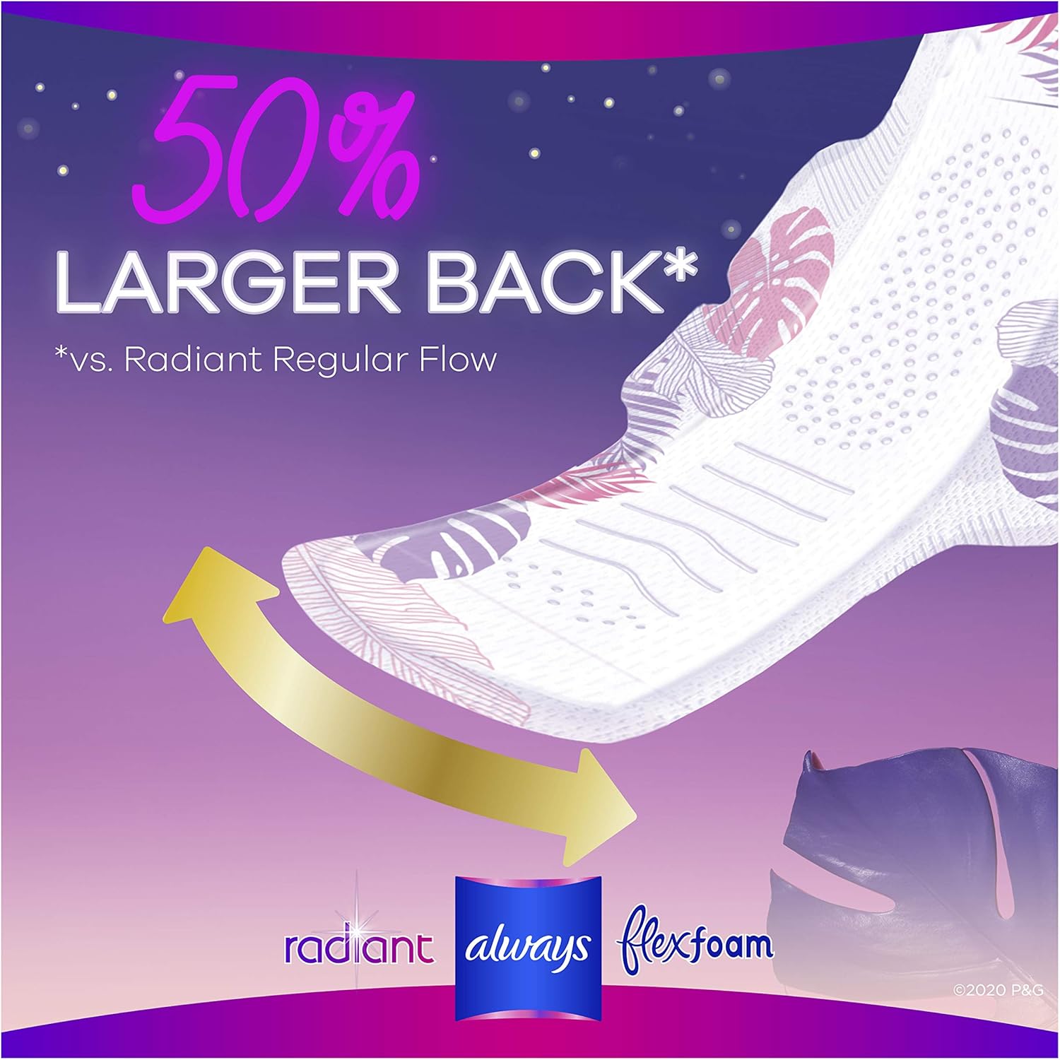 Always Radiant Feminine Pads for Women, Size 4, 60 Count, Overnight Absorbency, With Wings, Scented (20 Count, Pack of 3 - 60 Count Total): Health & Personal Care