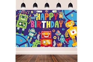 IPARTYFUN Robot Birthday Party Backdrop Happy Birthday Photography Backdrop 5.9x3.6ft Robot Photography Background for Gear Robot Birthday Party Decoration Gear Up Robot Party Supplies