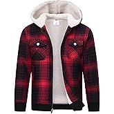 MoFiz Boys Fleece Jackets Lined Sherpa Cotton Plaid Coat Hoodie Winter Warm Full Zip Jacket for Kids
