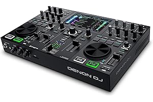 Denon DJ PRIME GO – Portable DJ Controller and Mixer with 2 Decks, WIFI Streaming, 7-Inch HD Touchscreen, DJ Set with Lights Control and Rechargeable Battery