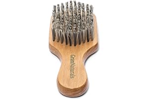 GranNaturals Small Hard Brush - Stiff Reinforced Nylon & Boar Bristle Hairbrush for Smoothing Thick & Curly Slick Back Hair, 360 Waves, Lay Down Fades, Style Beards for Men & Women