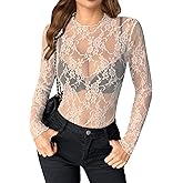 Zeagoo Womens Mesh Long Sleeve Tops Mock Neck Going Out See Through Shirts Sexy Sheer Blouses Clubwear S-XXL