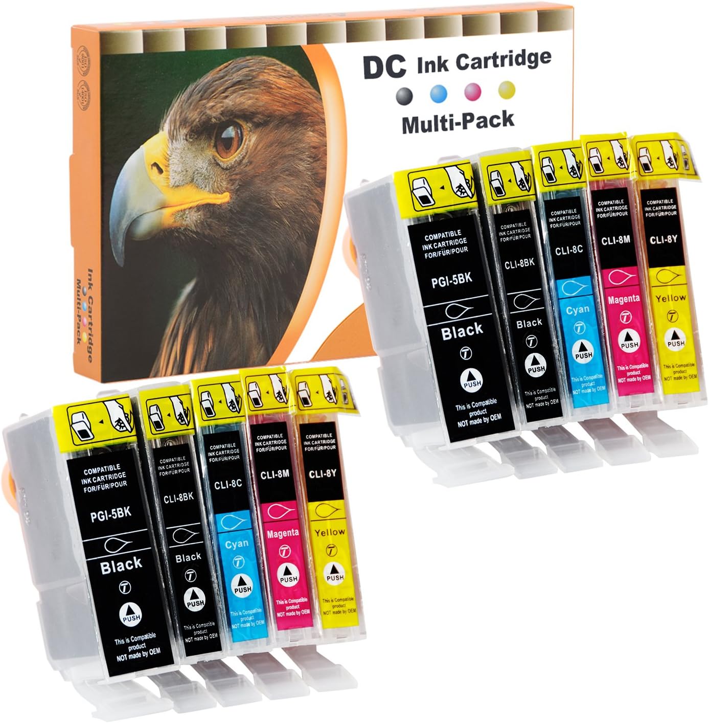 D&C 10x Ink Cartridges Compatible for Canon PGI-5 CLI-8 for Canon Pixma MP530 MP600 MP600r MP610 MP800 MP800r MP810 MP830 MP970 MX700 MX850 iP3300 iP3500 iP4200 iP4200x iP4300 iP4500 iP4500x iP5200