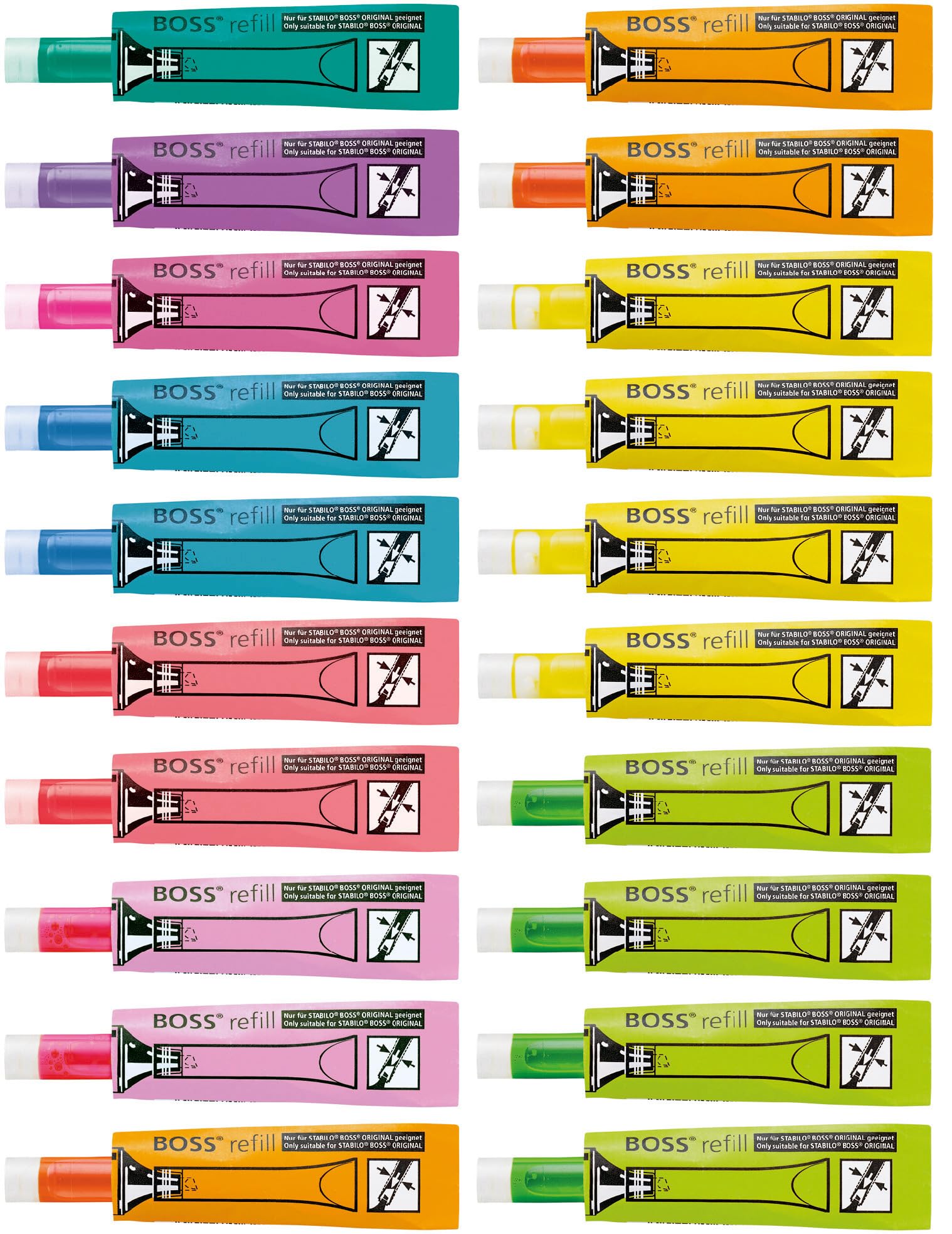 STABILO BOSS Original - Highlighter Refill - Pack of 20 - with 9 Neon Colours — image 1