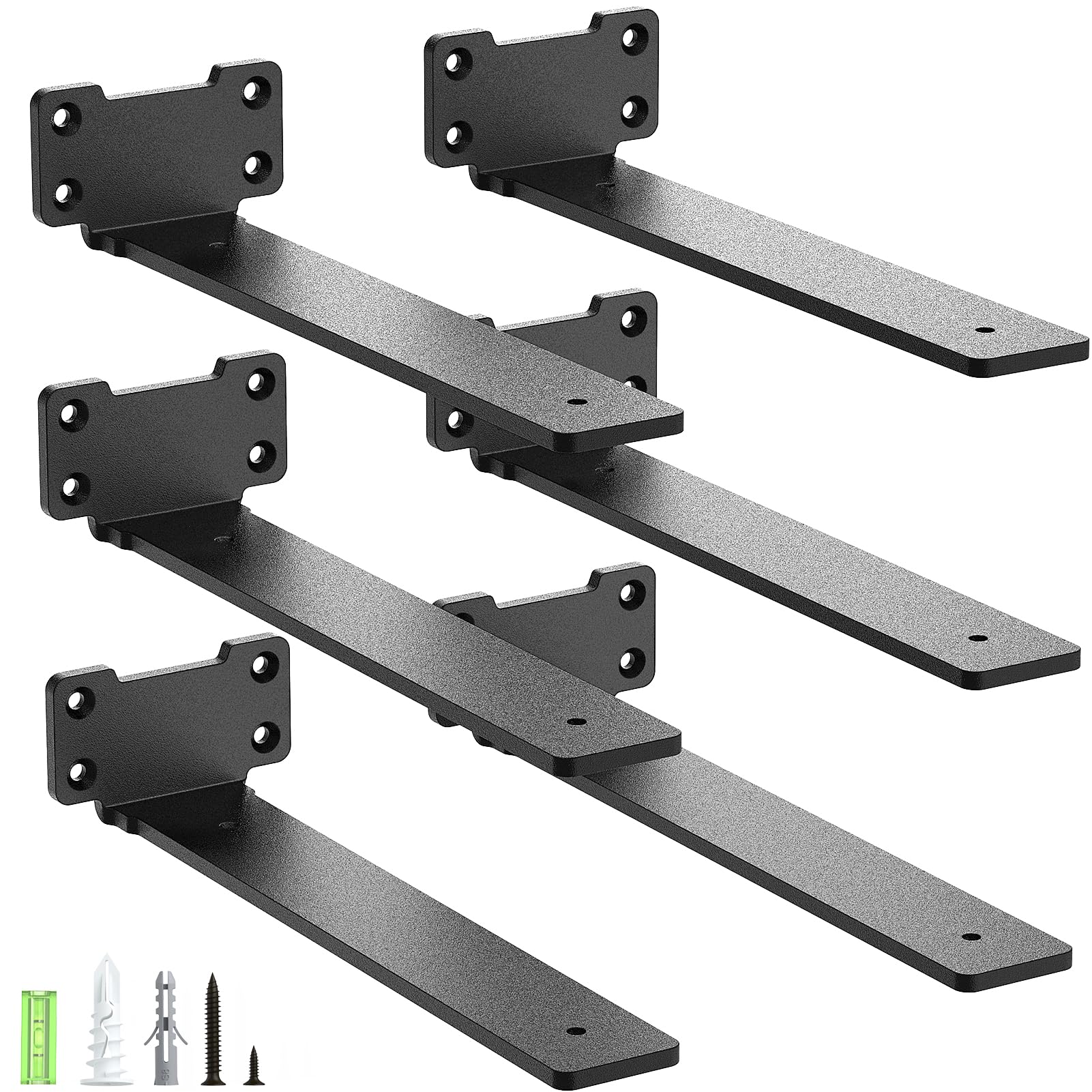 Yeabett 6 Pack Shelf Brackets 25cm, Heavy Duty Wall Brackets, 75kg Load Capacity, Black