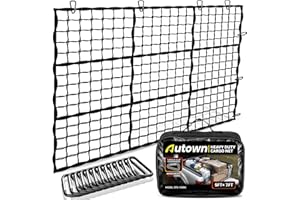 AUTOWN Cargo Net for Pickup Truck Bed - Stretchable 5' x 7' to 10' x 14' with 4" x 4" Mesh, Heavy Duty 10mm Cord Bungee Bed N
