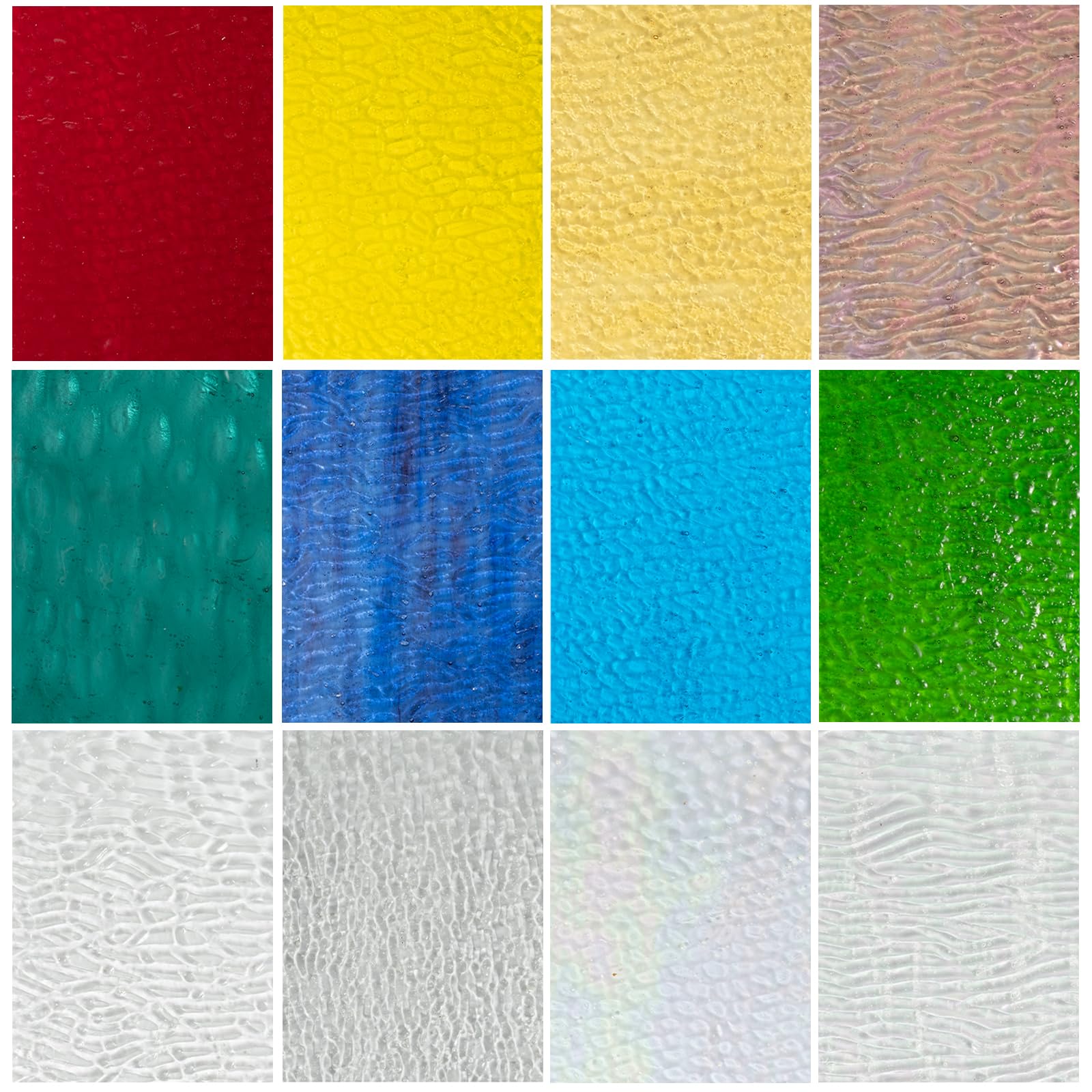 12 Pcs Stained Glass Sheets,4 x 6 Inch Mixed Transparent Textured, Glass Tiles Set for DIY Projects,Variety Mosaic Art,Colored Assorted Cathedral Mosaic for Home Decoration