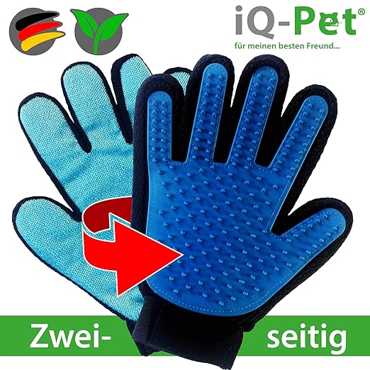 iQ-Pet Fellpflege-Handschuh | 2 Seiten: Gummi + Mikrofaser