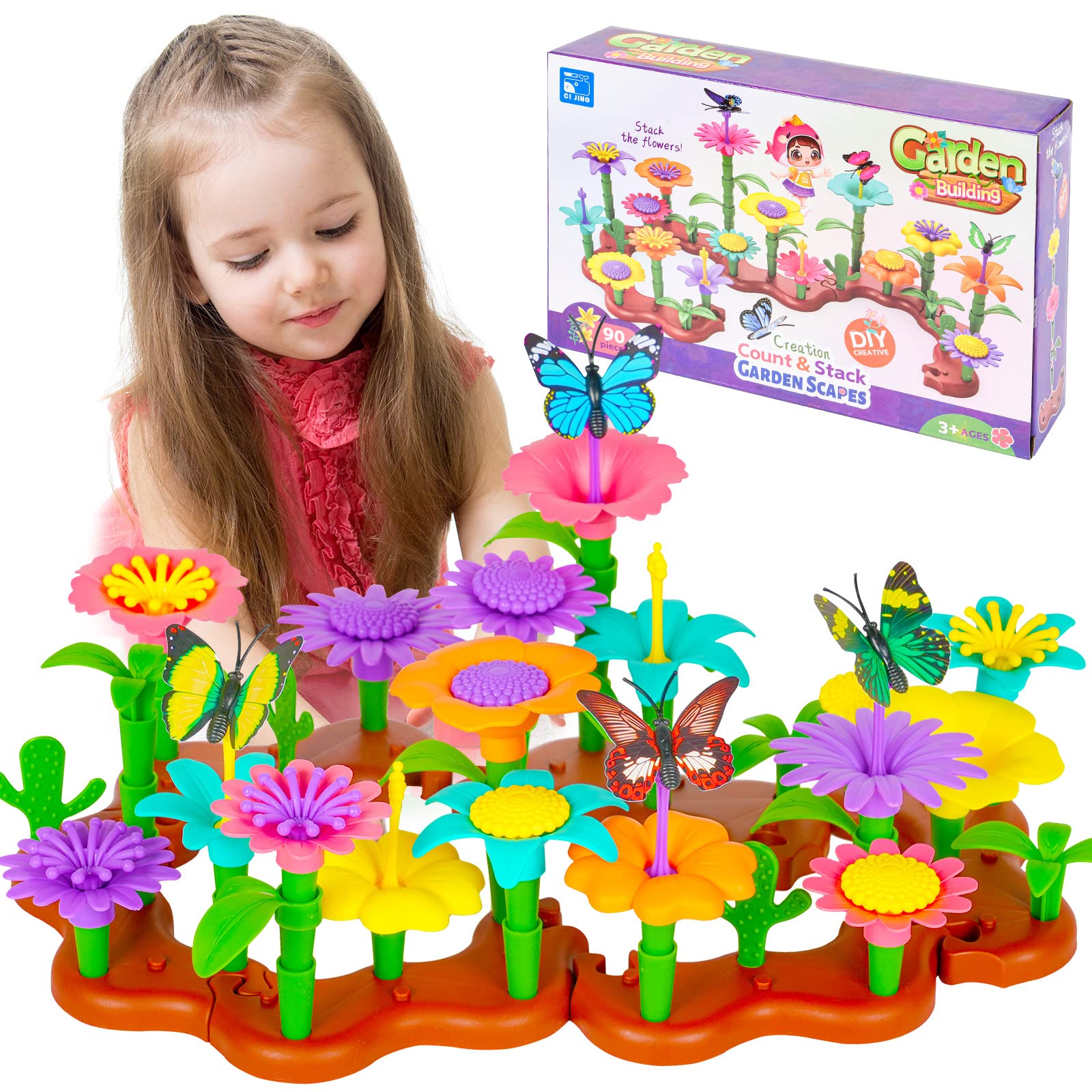 OSDUE Flower Garden Building Toy Set, 90PCS Flower Building Blocks Set for Indoor &Outdoor, Education Stem Toys for 3 Year Old, Toddler Toys Gifts for 3-7 Year Old Girls Boys DIY Bouquet Sets Gifts