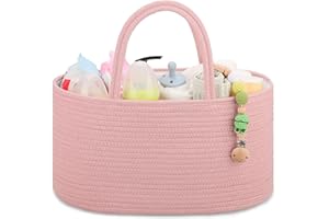 COMSE Baby Diaper Caddy Organizer, Diaper Basket, Baby Car Organizer, Diaper Change Organizer, Portable Tote Bag with Divider, Baby Shower Gifts Newborn Essentials Registry Must Have, Dusty Pink