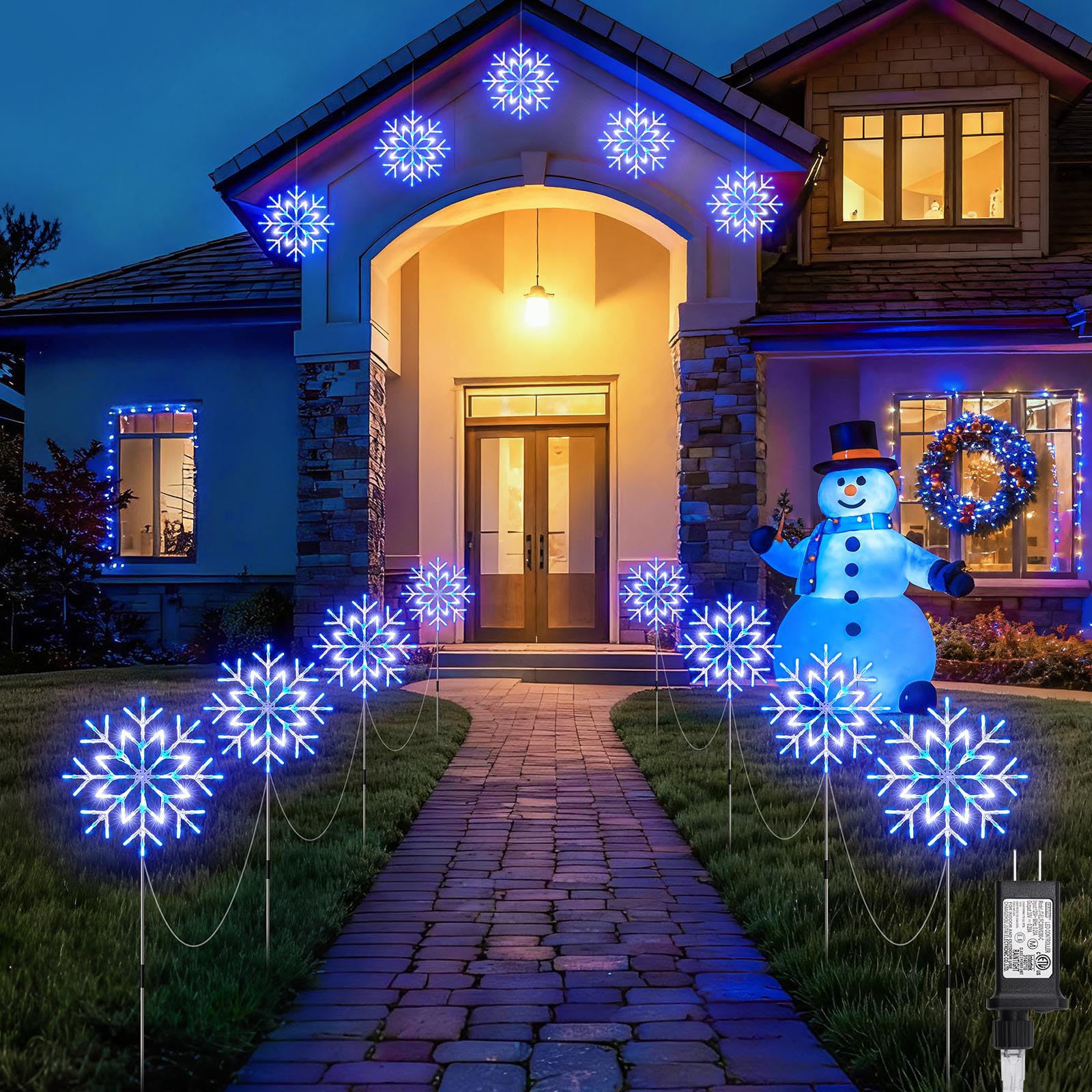 Photo 1 of ***LIGHTS ONLY***Brightown Large Snowflake Pathway Lights,10-Pack 34" Outdoor Snowflake Christmas Lights Decor for Yard, 8 Modes Sidewalk Marker Stake for Driveway Walkway, IP44 Waterproof,Blue and White