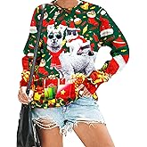 VILOVE Ugly Christmas Sweatshirt Women Merry Christmas Pullover Funny Animal Graphic Tops Causal Hoodie