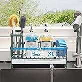 Moforoco Extra Large Sponge Holder for Kitchen Sink Organizer Caddy, Dish Brush Scrubber Holder,Stainless Steel Sink Box Utensil Holder,Soap Dispenser Set Tray Counter Accessories(Sage Green )