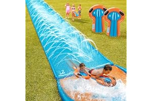 JS LifeStyle 32FT Silp Lawn Water Slide, Giant Silp Water Slides for Kids Adults Backyard with Sprinkler Splash and 2 Inflatable Bodyboards, Outdoor Summer Toys