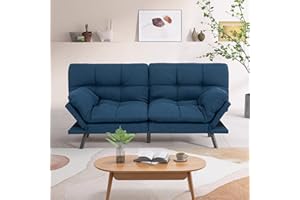 Cozysnooze Futon Sofa Bed,Blue Convertible Couch Memory Foam Futon Convertible Couch Bed Sofa Sleeper Love Seat Daybed Sofa for Living Spaces,Apartment,71''